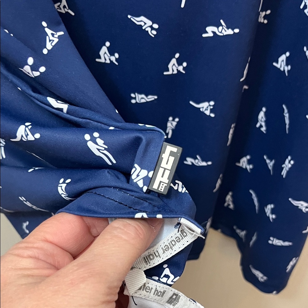 Adult theme Men's Blue Golf Polo with White Couples Design - Picture 6 of 6